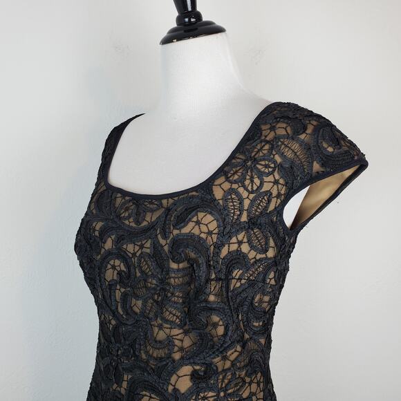 T by Tadashi Dress Lace Paisley Applique Mesh Cocktail Formal Black Tan Size 6 - Picture 3 of 13